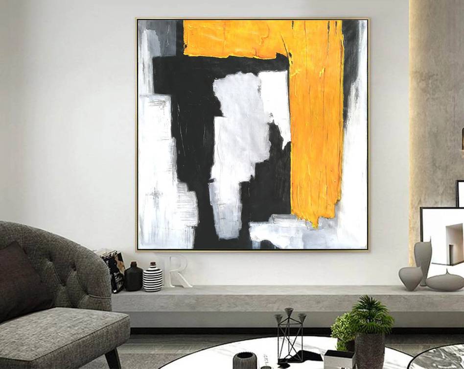 Modern Hand-painted Knife Contemporary Yellow Abstract Canvas Wall Art O3B2C